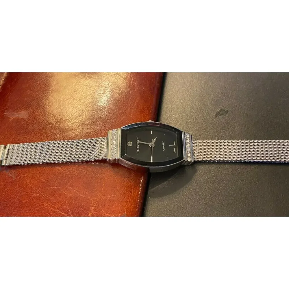 Women's 20mm silver Tone Ellen Tracy Watch, Mesh Band, Crystal Accents